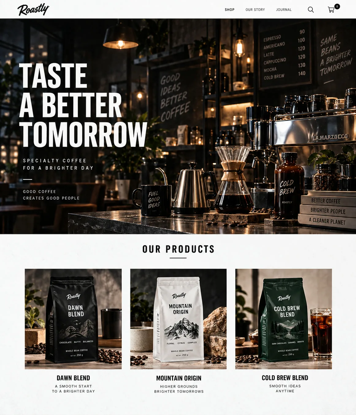 ตัวอย่างร้านค้าออนไลน์กาแฟ TASTE A BETTER TOMORROW